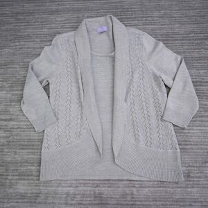 Laura Scott Petite Silver‎ Metallic Twin Set Cardigan and Beaded Tank Top LP